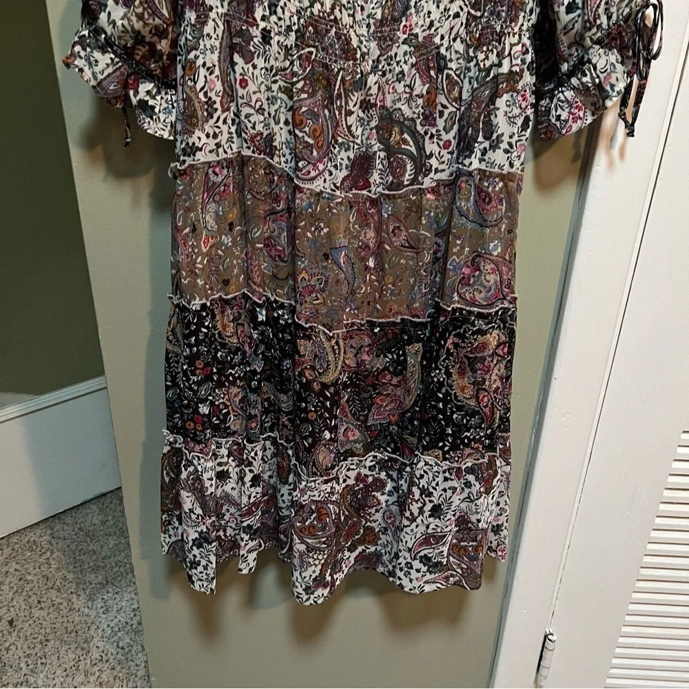 Figueroa & Flower Women's Size Large Midi Dress Boho Paisley Floral Off Shoulder